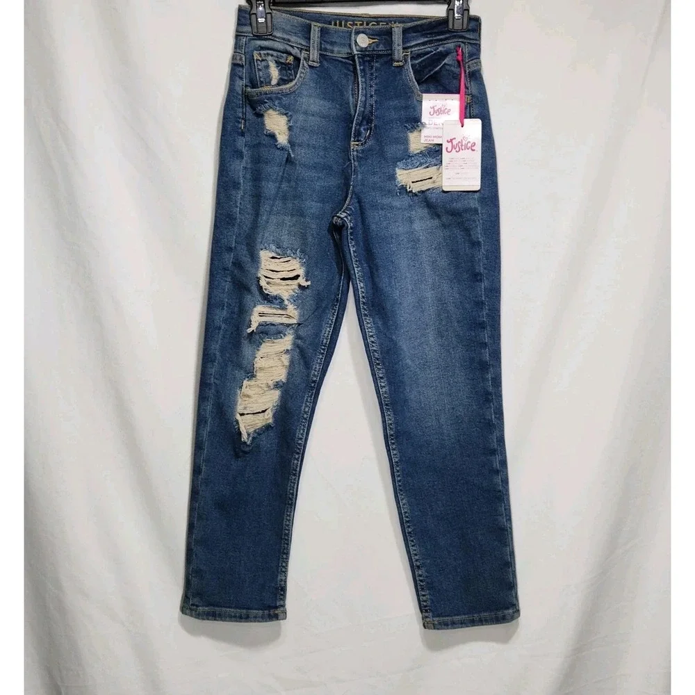 Justice Girls Mini Mom Ripped Denim Jeans Size‎ 14 NWT